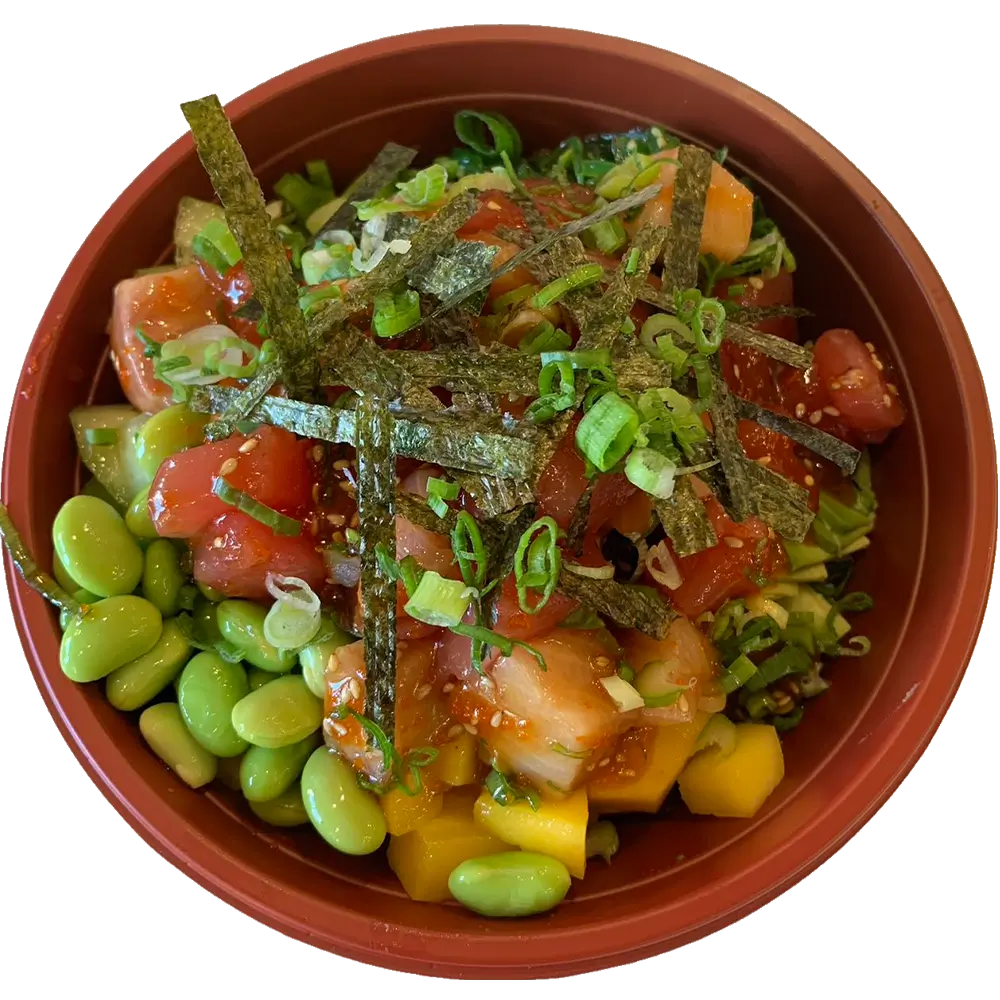 Tuna poke bowl with seaweed strips and mango at Poke CO 2016 Bowl Poke Bowl Restaurant in Bristol